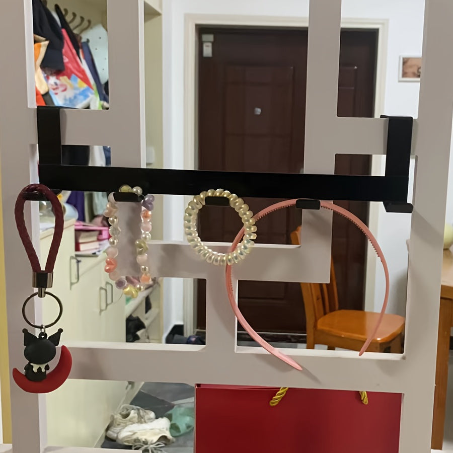 Black Metal Door Hanger with 5 Hooks Rust-Proof Easy Installation for Towels Clothes