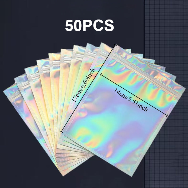 Голографические застежки-молнии с прозрачными окнами - упаковка из 50 штук - герметичное, запахонепроницаемое решение для хранения косметики, ювелирных изделий и мелких предметов - идеально подходит для малого бизнеса и организационного использования