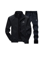 Men's Polyester Embroidered Sports Suit Set with Long Sleeve Zip-Up Jacket and Pants
