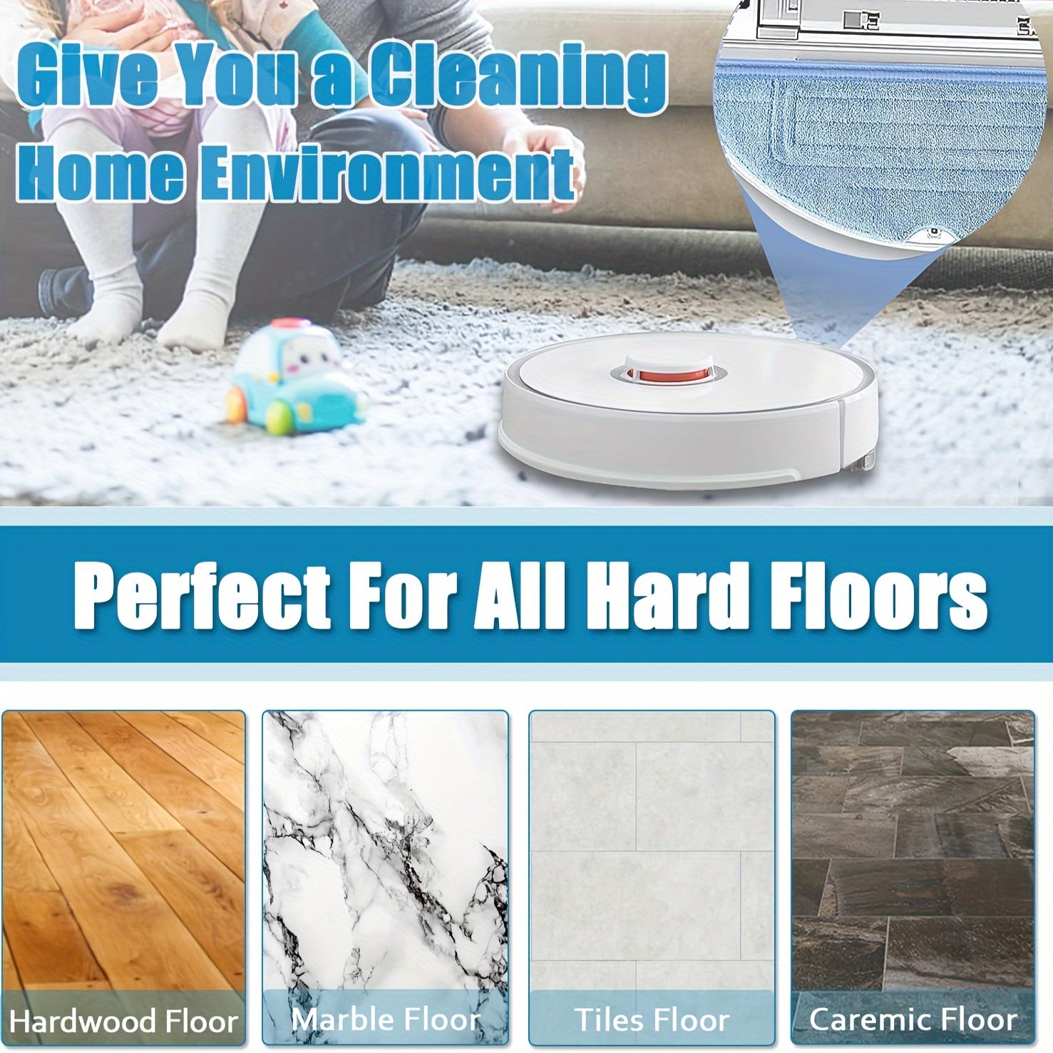 Set of 6 Microfiber Mop Pads for Robot Vacuums, Durable Dual Zone Attachments