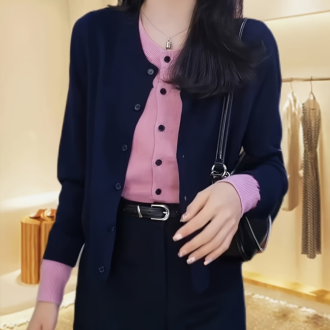 Plus Size Women's Sweater Two-Piece Color Block Round Neck Long Sleeve