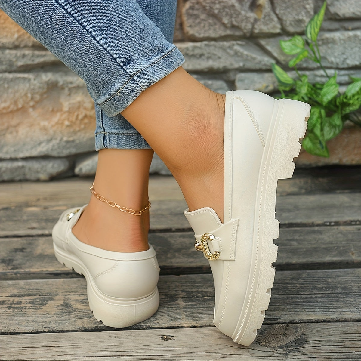 Women’s Summer Slip-On Loafers Cushioned Insole Metallic Accents