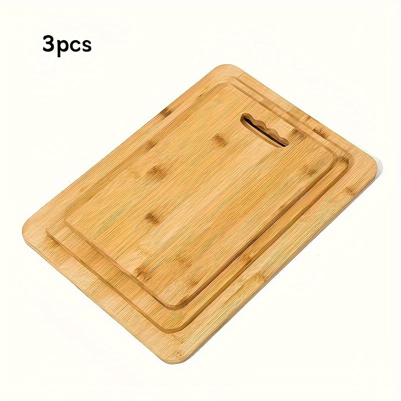 3-Piece Bamboo Cutting Boards Set for Chopping Slicing and Serving Kitchen Use