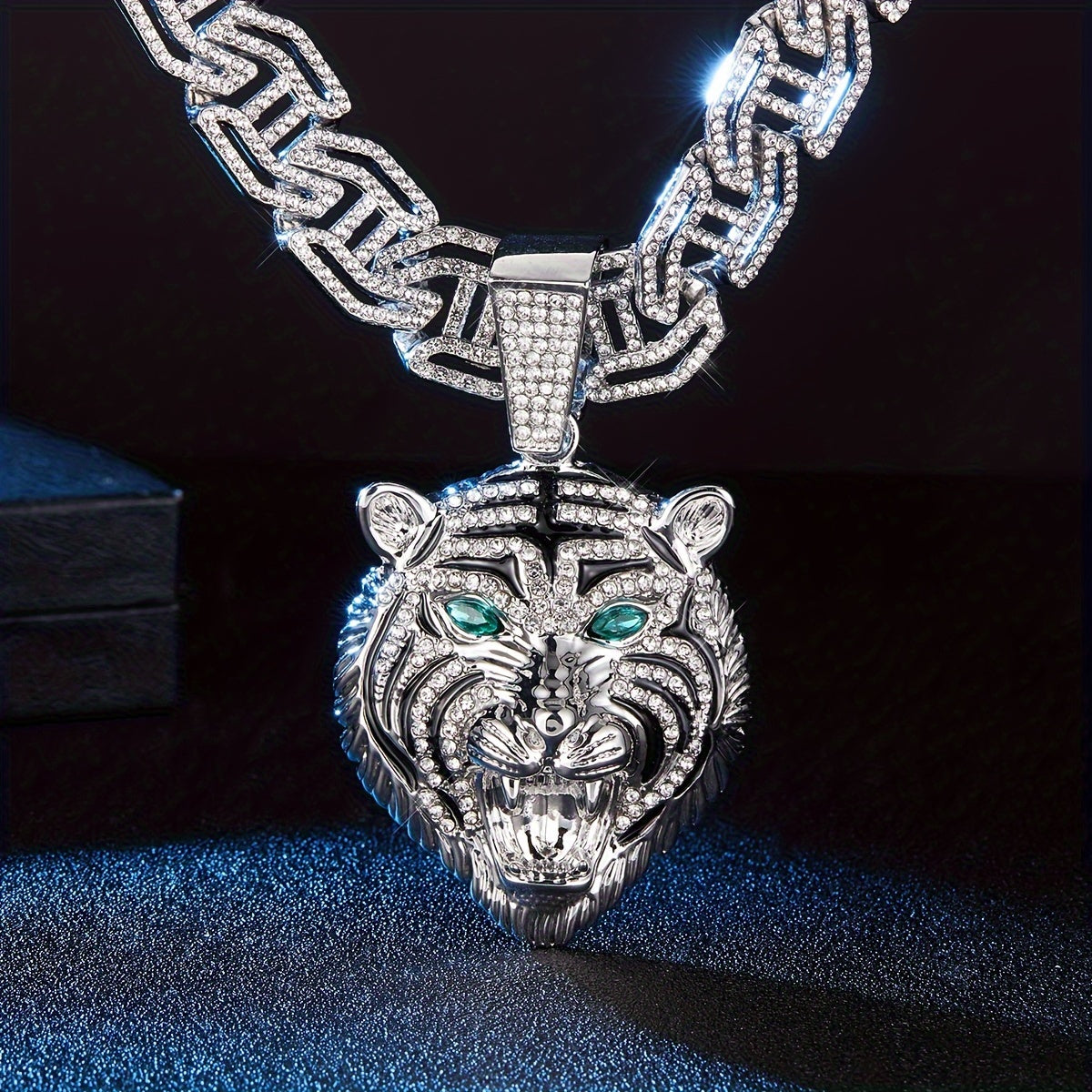 Men's Lion Head Pendant Necklace Ice Out Hip Hop Cuban Chain Jewelry