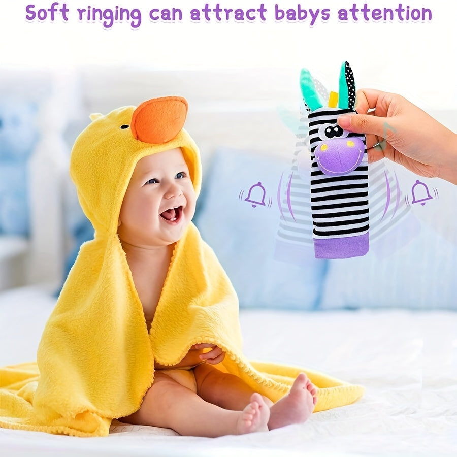 Set of 2 or 4 Baby Toys Animal Wrist Rattle and Foot Find Socks for Newborns