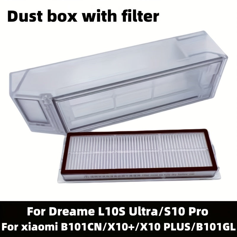 Xiaomi X10+/X10 Plus/B101CN/B101GL va Mijia Omni 1S, Dreame L10S Ultra/S10 Pro uchun mustahkam plastik chang qutisi. Qo'ltiq bilan shaffof dizayn, samarali filtratsiya tizimi, oson parvarish.