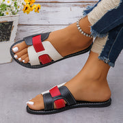 Women's Sandals Lightweight Black and Red Open-Toe Slip-On Beach Shoes