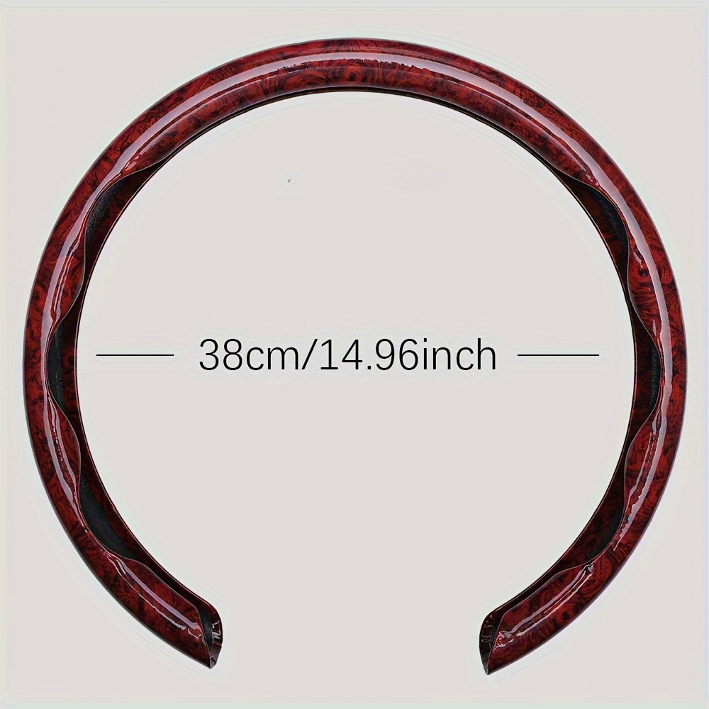Car Steering Wheel Cover Mahogany Grain Leather Anti-Slip Universal