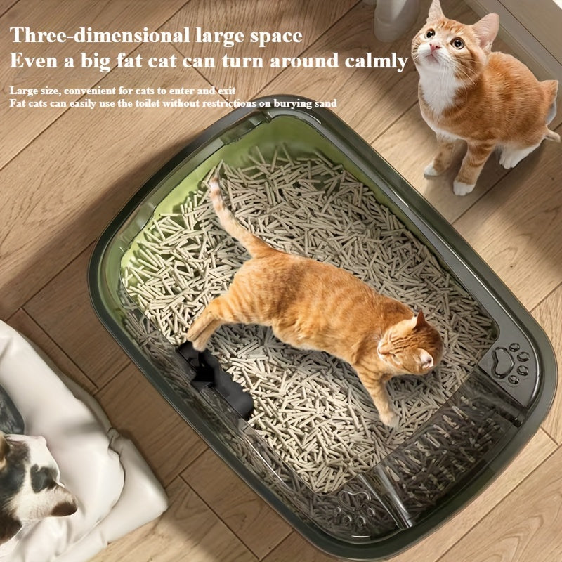 Large ABS Cat Litter Box with Splash Guard and Scoop in Multiple Colors