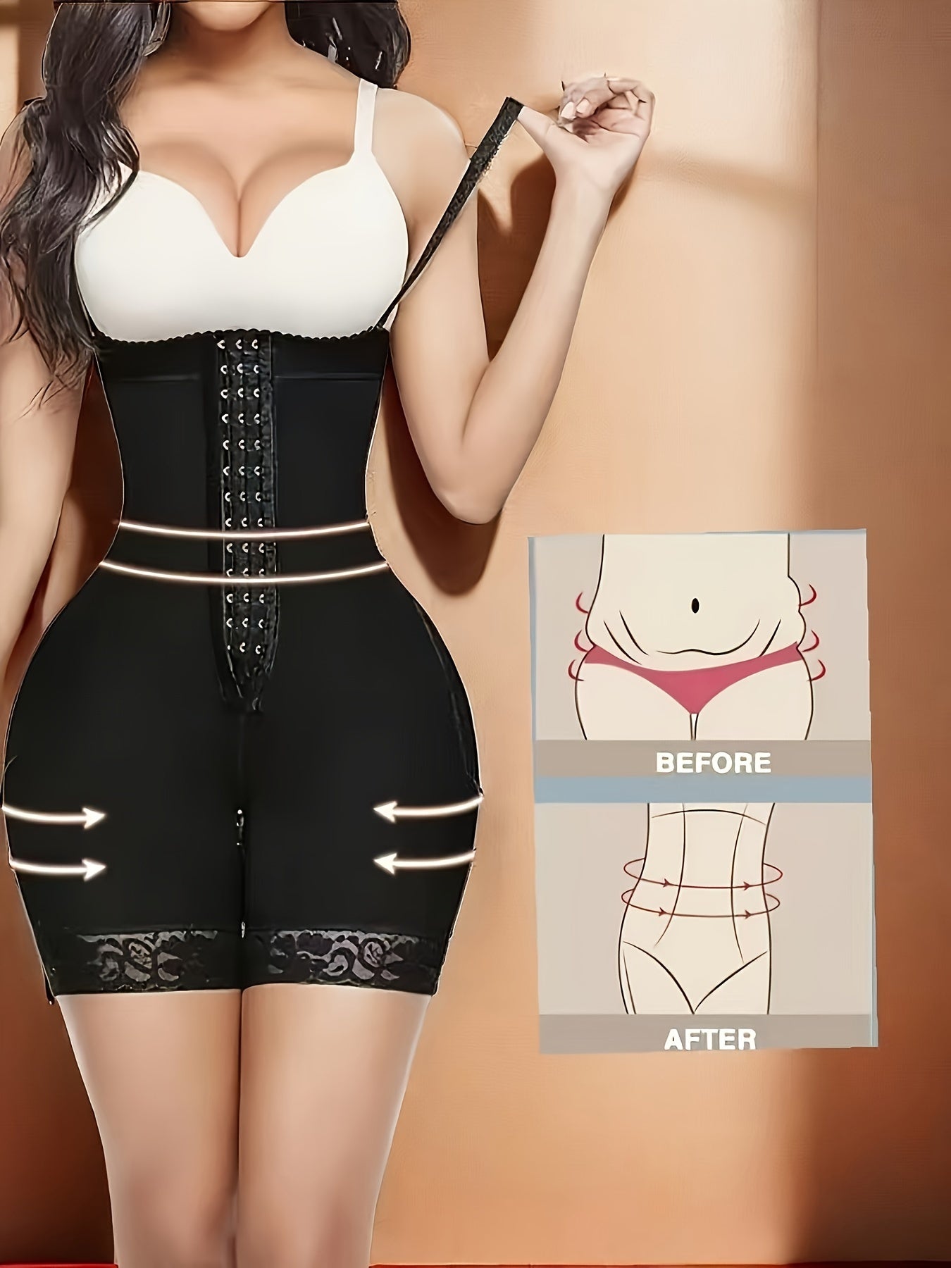 High Waist Body Shaper Shorts with Zipper and Shoulder Straps for Tummy Control and Butt Lift