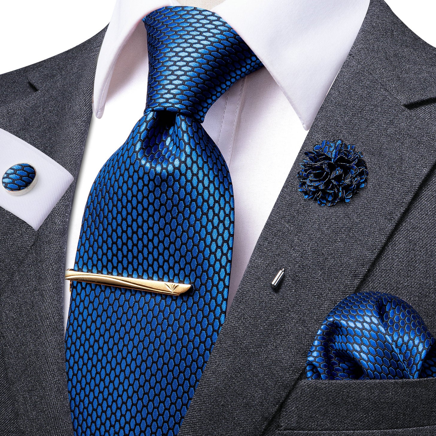Men's 8.5cm Necktie Set with Striped Solid Tie Cufflinks and Tie Clip for Business