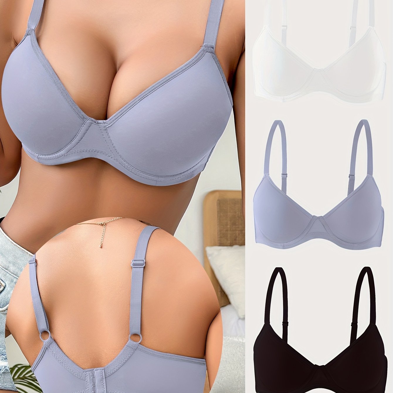 Seamless Solid Cotton Push-Up Bra Set for Women Comfortable Lingerie