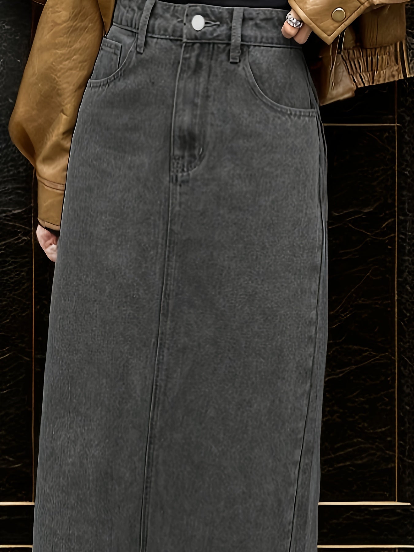 Women's Denim Skirt Wash Grey Split Back Casual Summer Non-Stretch Straight