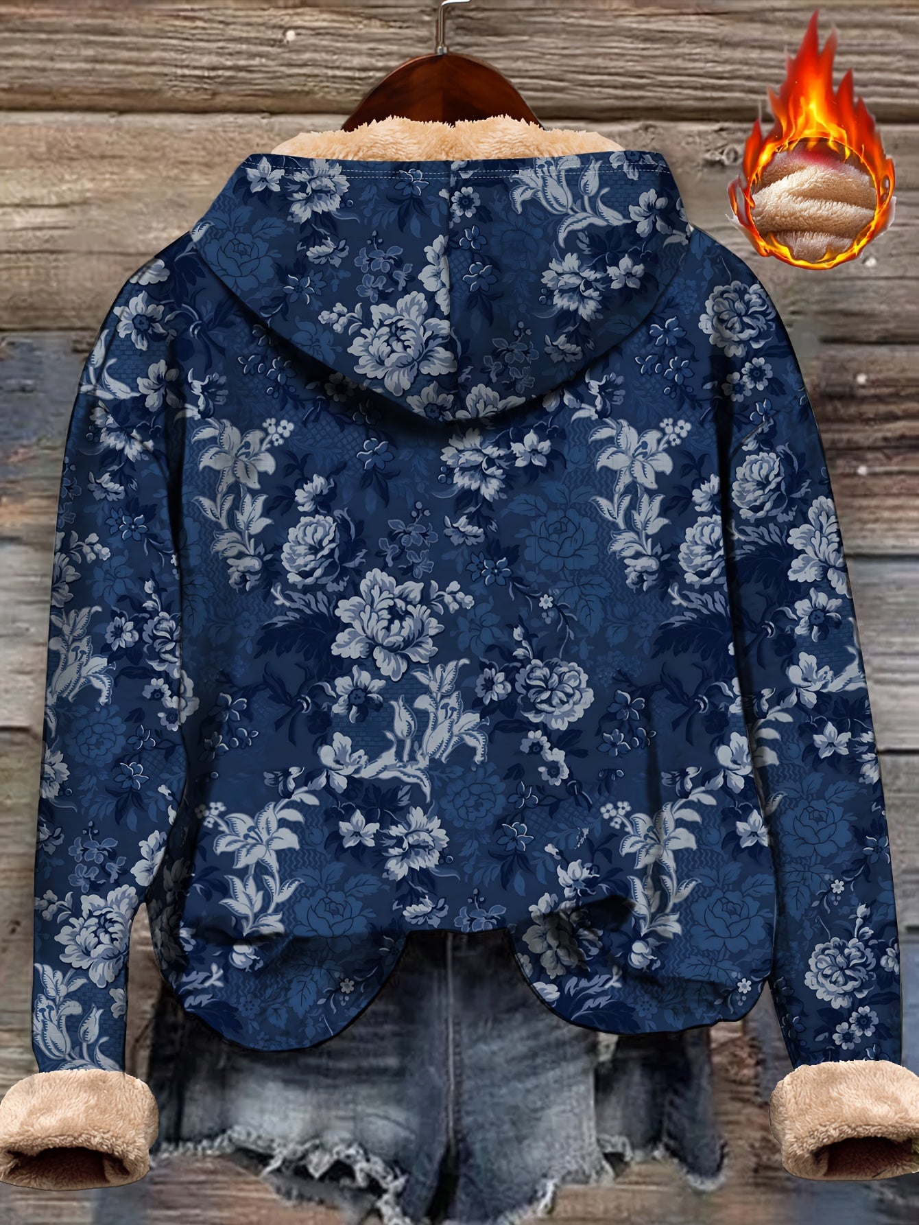 Толстовка женская с флисовой подкладкой и цветочным принтом, длинный рукав, повседневная спортивная толстовка больших размеров