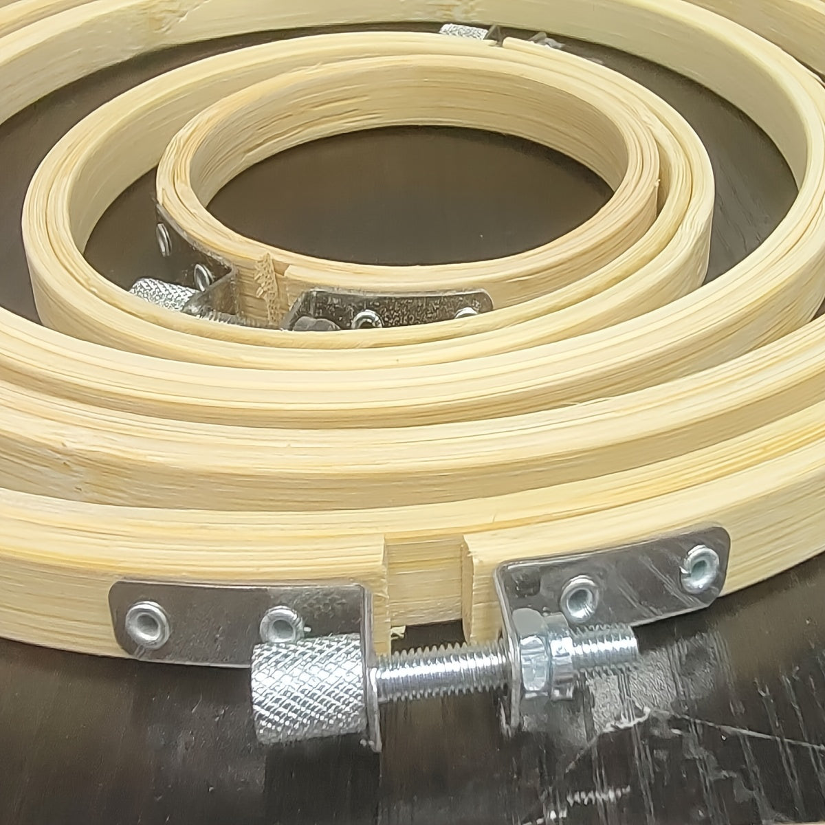 Set of 5 Light Yellow Bamboo Embroidery Wreaths for Wedding Decoration and DIY Crafts