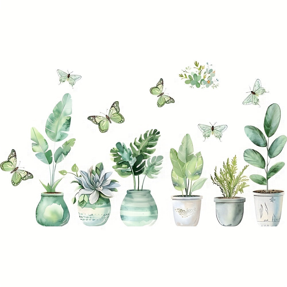 Fresh Green Potted Plant Decal for Glass Doors Windows Home Decor