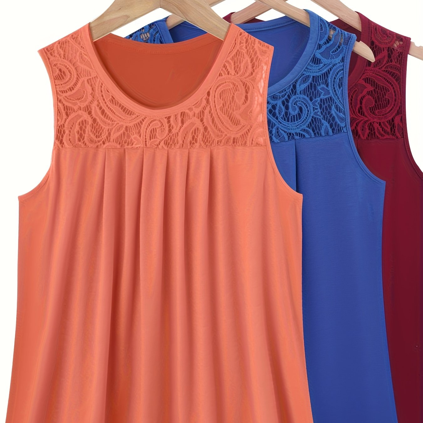 Набор из 3 женских трикотажных жилетов из полиэстера однотонного цвета с круглым вырезом, повседневные рубашки