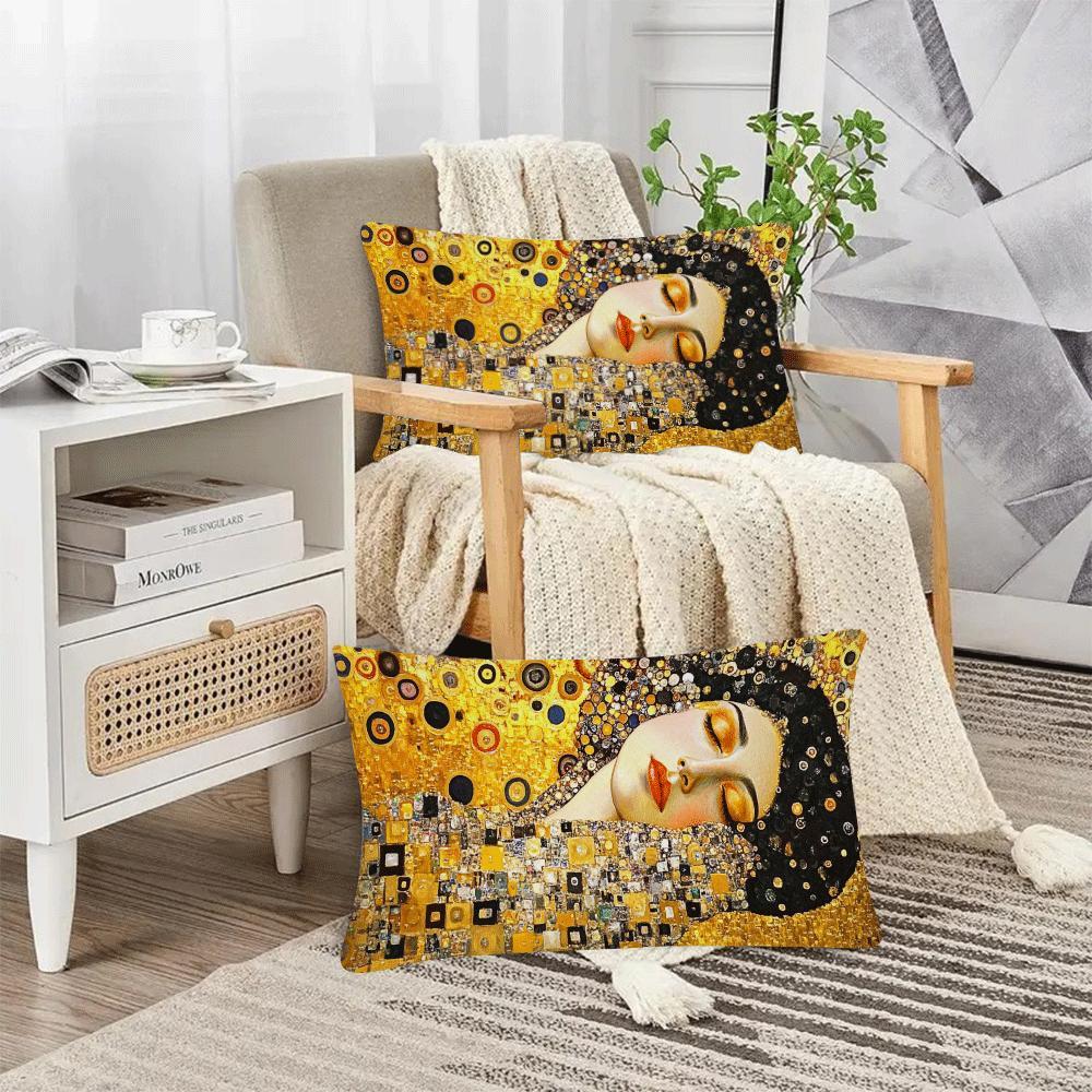 Set of 2 Gustav Klimt Kiss Abstract Oil Painting Pillow Covers 50.8x30.48cm for Sofa Bedroom Decor