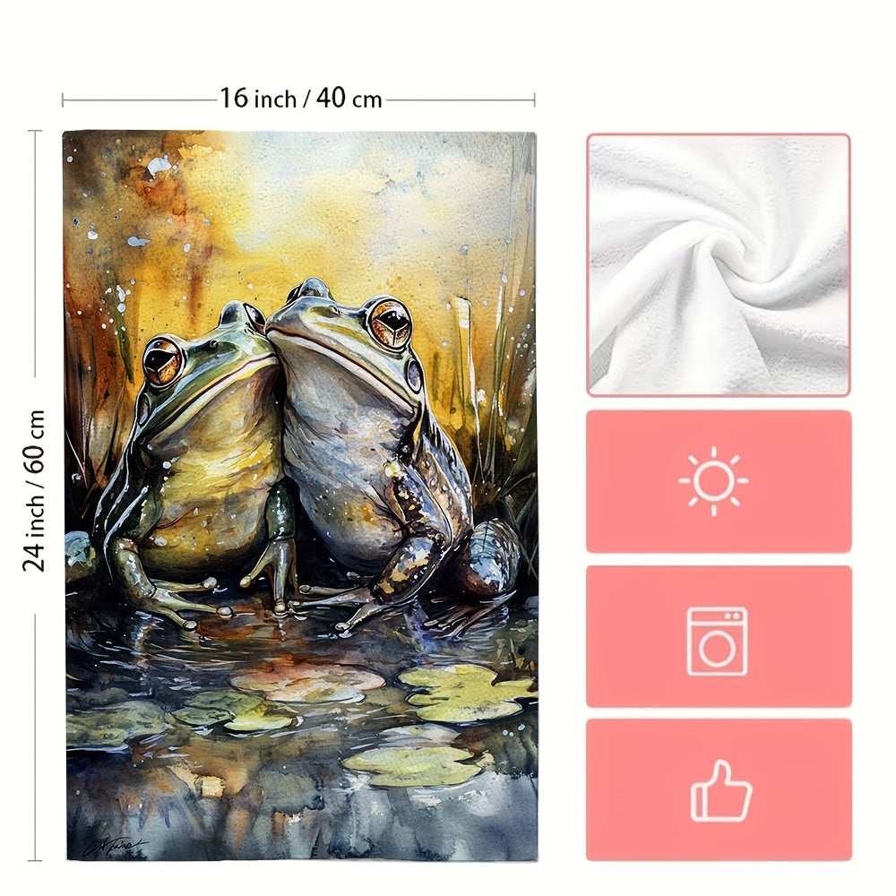 Set of 2 Ultra-Soft Watercolor Frog Kitchen Towels Absorbent Dish Hand Towels