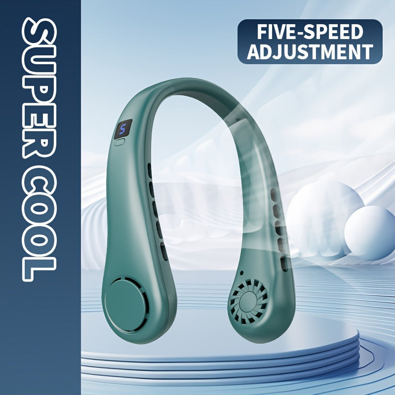 Portable Neck Fan USB Rechargeable Bladeless Personal Cooling Fan with 5 Speeds Adjustable Angle Long Battery Life