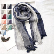 Men's Warm Scarf Fall Winter Blue White Striped Polyester Fringe