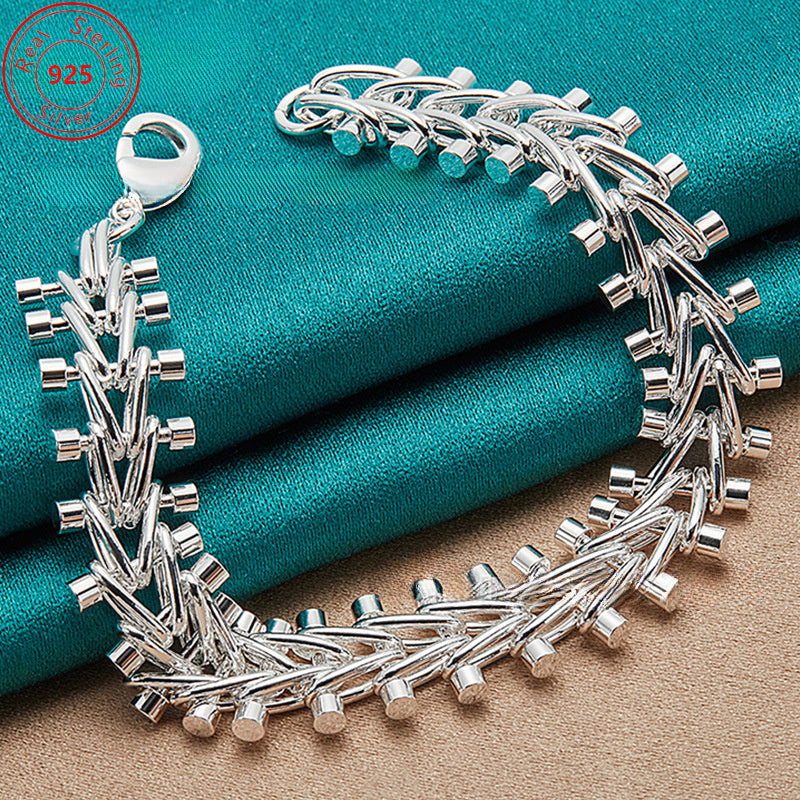 Sterling Silver Bracelet Double Bead Chain Retro Style Jewelry for Women