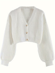 Women's Knit Cardigan Fall Winter Drop Shoulder Ribbed Button Solid Polyester