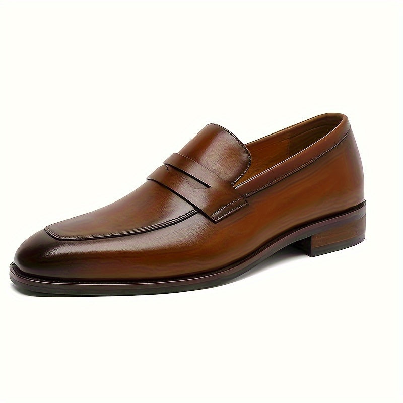 Men's Cow Leather Slip-On Loafers with Rubber Sole and Round Toe for All Seasons
