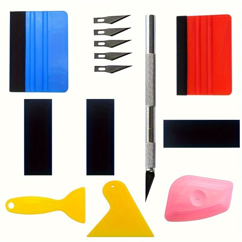 Vehicle Vinyl Wrap and Window Tint Tools Kit with Squeegees and Blades
