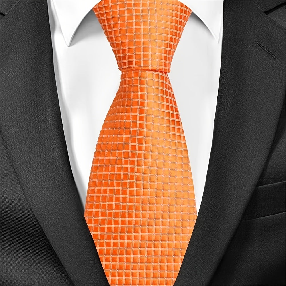 Men's Classic Business Tie Small Plaid Pattern Wedding Tie for Formal Events
