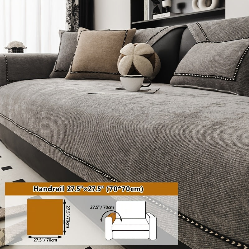 Chenille Sofa Cover with Lace Trim Non-Slip All-Season Furniture Protector Machine Washable