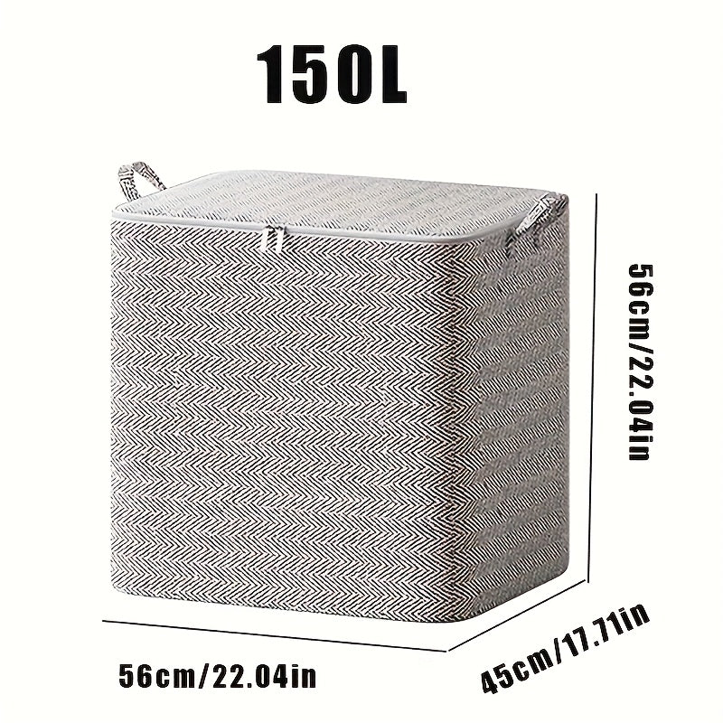 Large Fabric Storage Bags with Lids Handles Herringbone Pattern Multiple Sizes