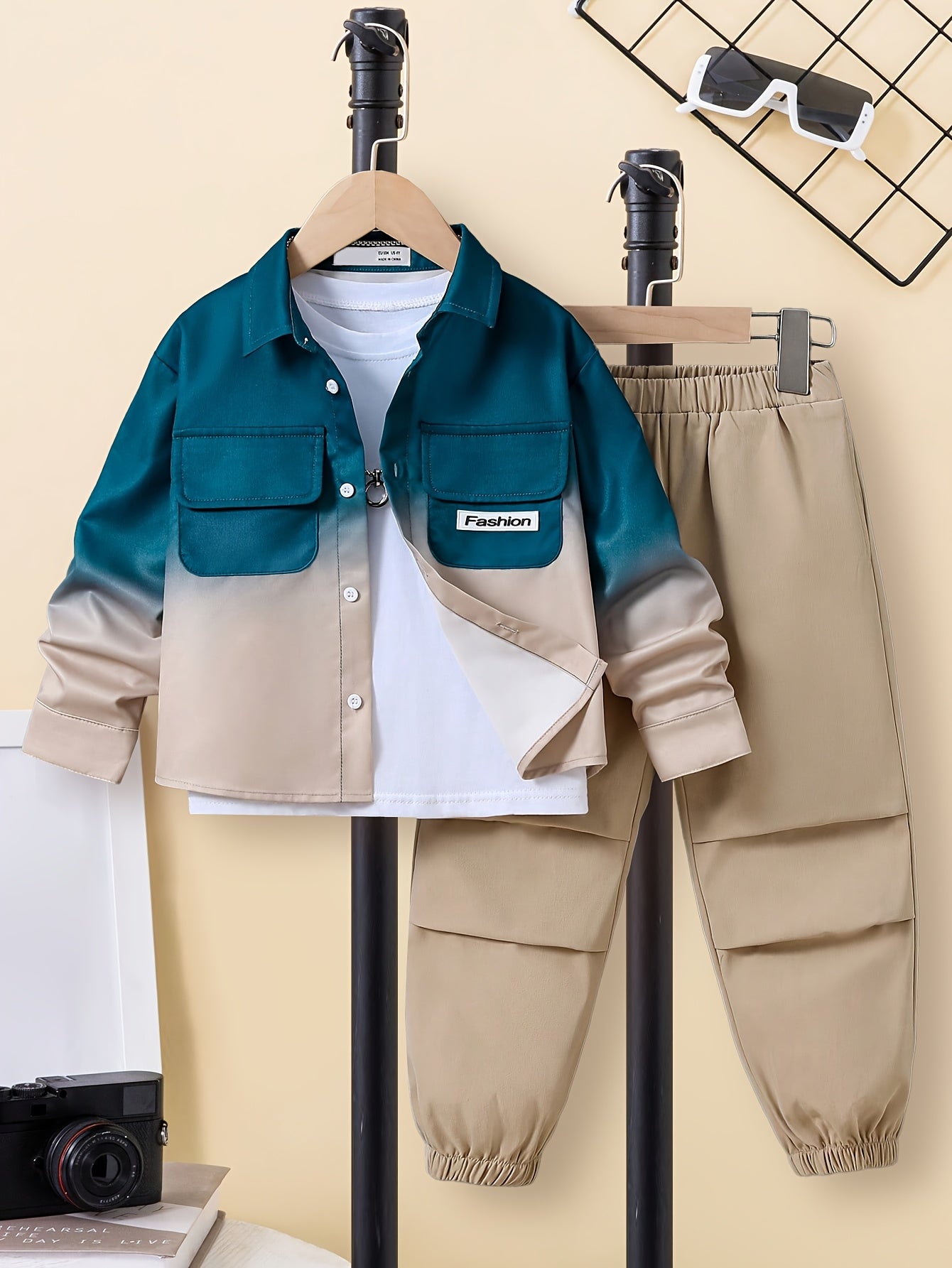 Boys 2-Piece Casual Set Long Sleeve Gradient Shirt and Jogger Pants Spring Fall
