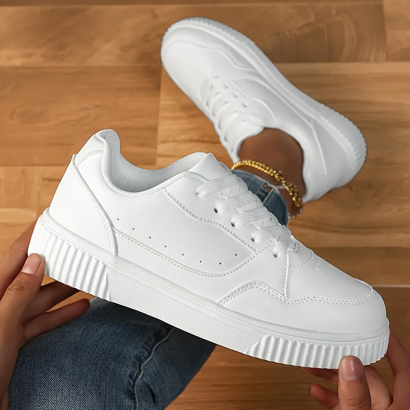 Women's White Low-Top Skate Sneakers Non-Slip Casual Shoe