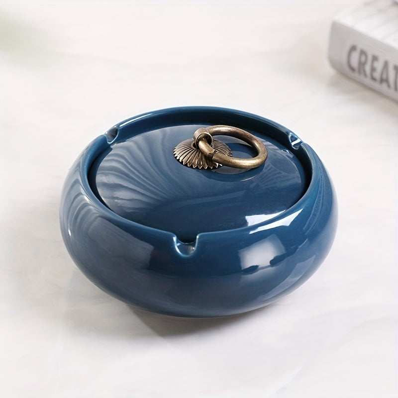 Ceramic Ashtray With Lid Indoor Outdoor Office Living Room Tabletop Smoking Accessory