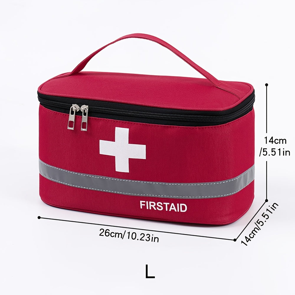 Red First Aid Kit with White Cross, Durable Fabric, Portable Medical Bag