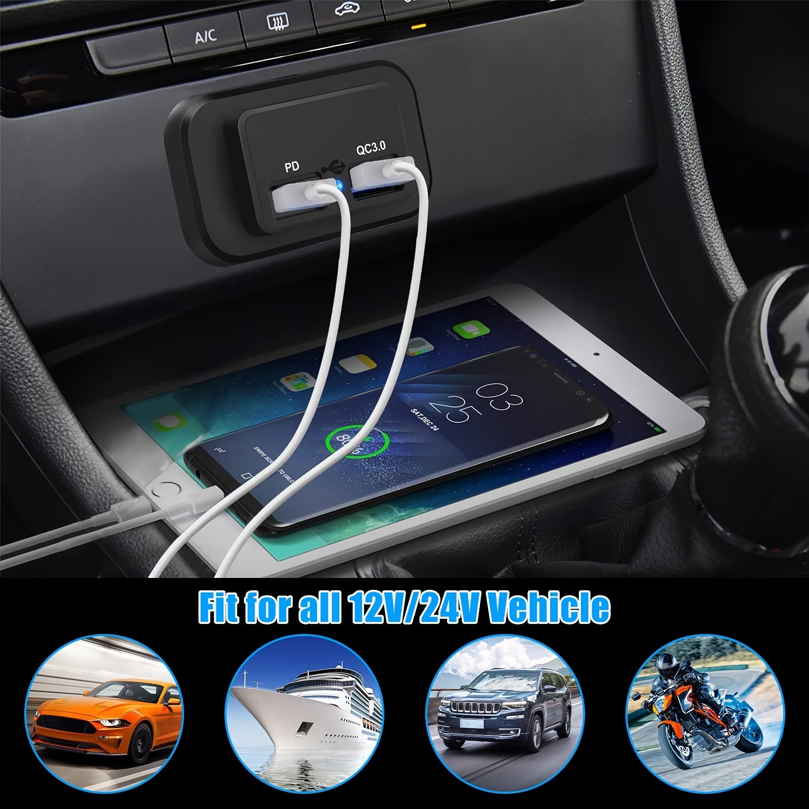 12V/24V RV Dual Fast Charging USB Car Power Adapter