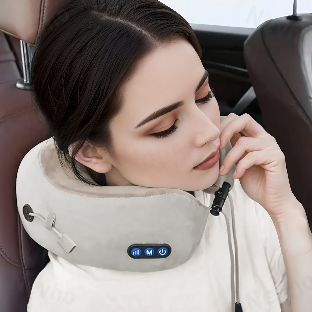 Almohada de cuello de viaje con función de masaje y batería recargable para oficina y viaje