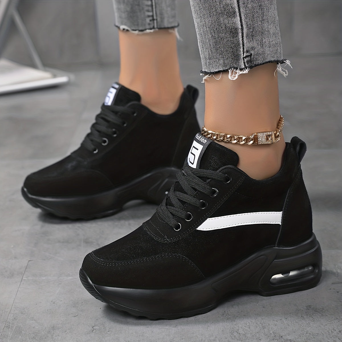 Zapatillas casual de colorblock para mujer con cordones, de caña baja y antideslizantes