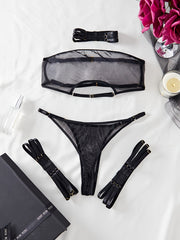 Women’s Mesh Lingerie Set with Tube Bra Thong Choker and Leg Rings