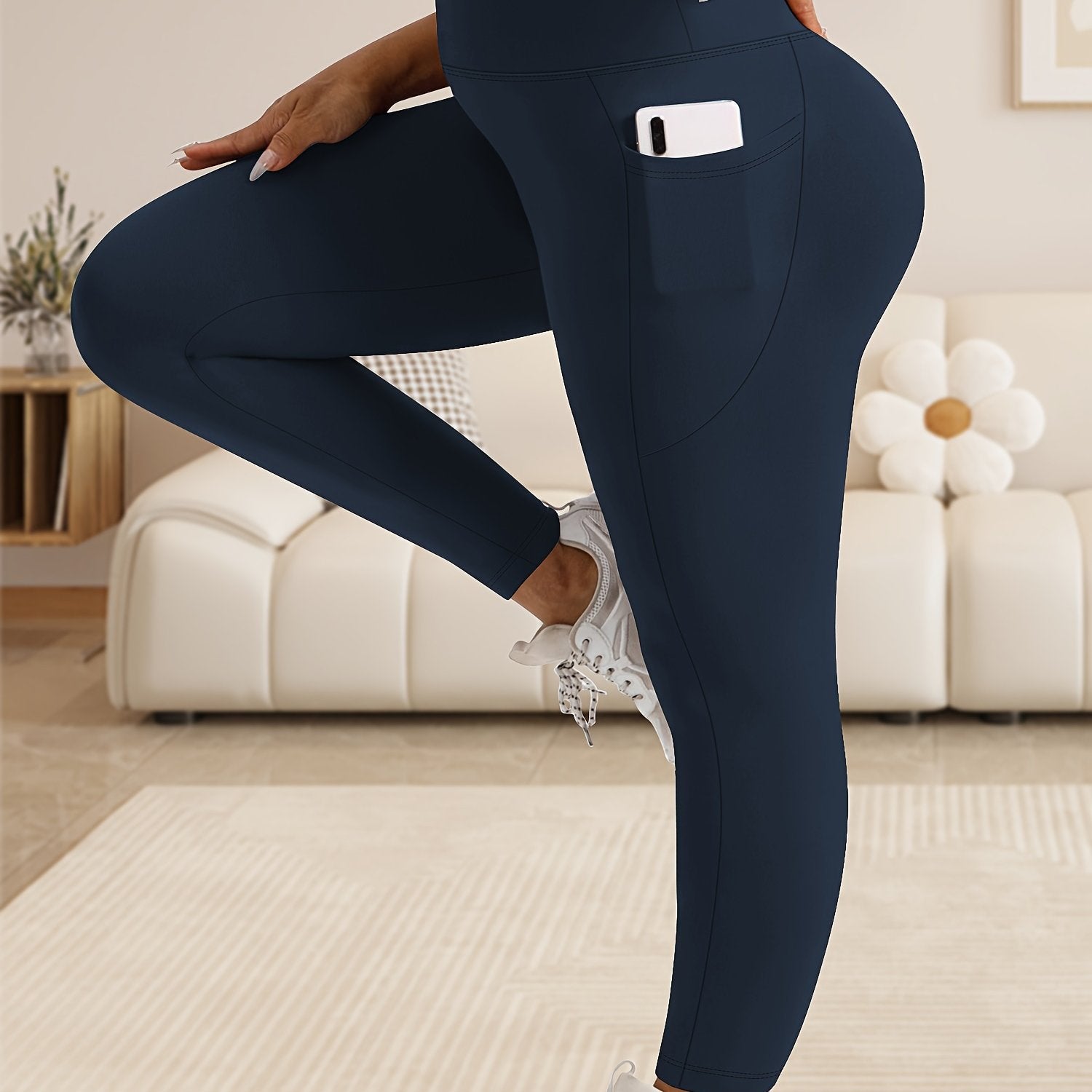 Plus Size Women's High-Waist Leggings with Tummy Control and Moon Pocket