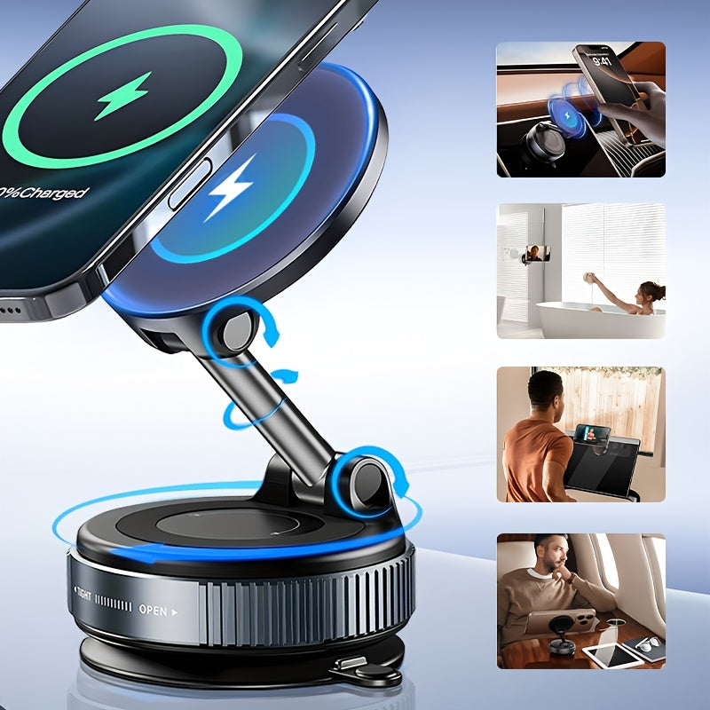 Magnetic Phone Mount ABS Material 360° Rotatable Wireless Charging Car Travel