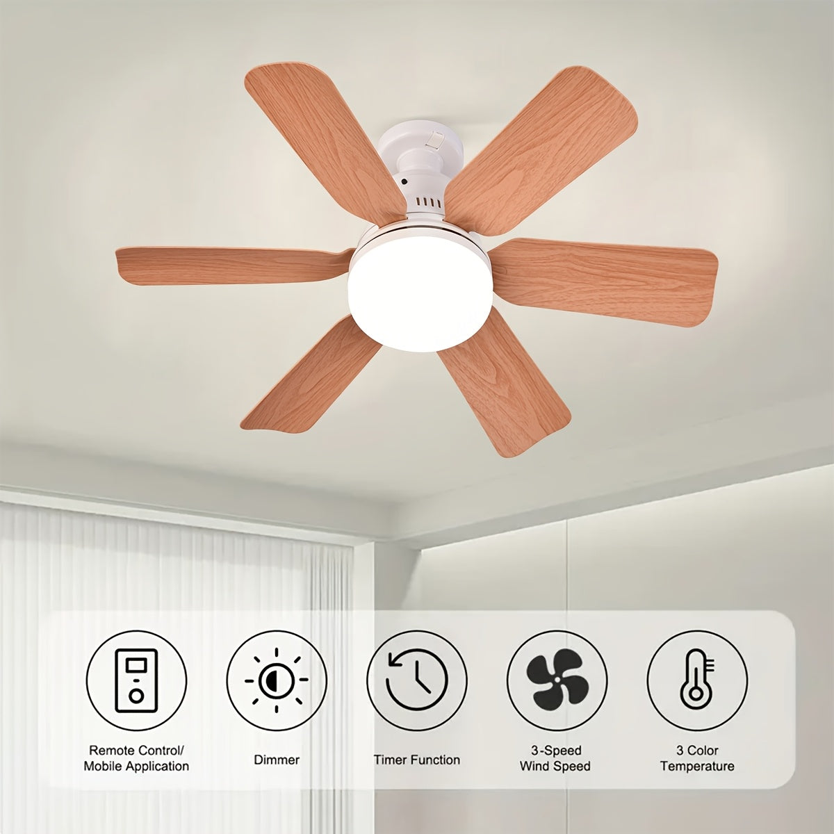 Yog'och teksturali changyutgich bilan integratsiyalashgan LED chiroq, masofadan boshqarish, 3 tezlikda sozlanadigan, oson vintsiz o'rnatish, sozlanadigan yoritish. Yotoqxona, oshxona, mehmonxona, balkon uchun ideal. Yo'q