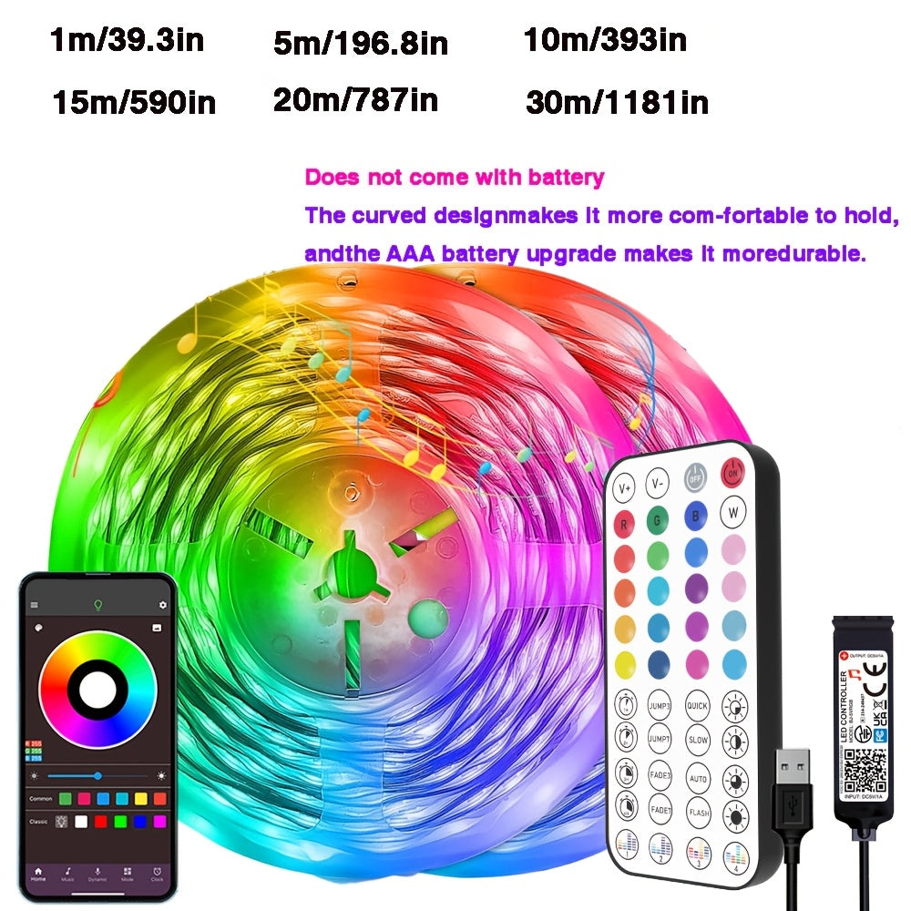 Tira de luces LED USB de 5V que cambia de color, sincronización con música, control remoto, para uso en interiores