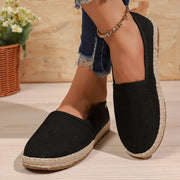 Женские туфли-слипоны на верёвочной подошве черный текстиль удобные легкие обувь