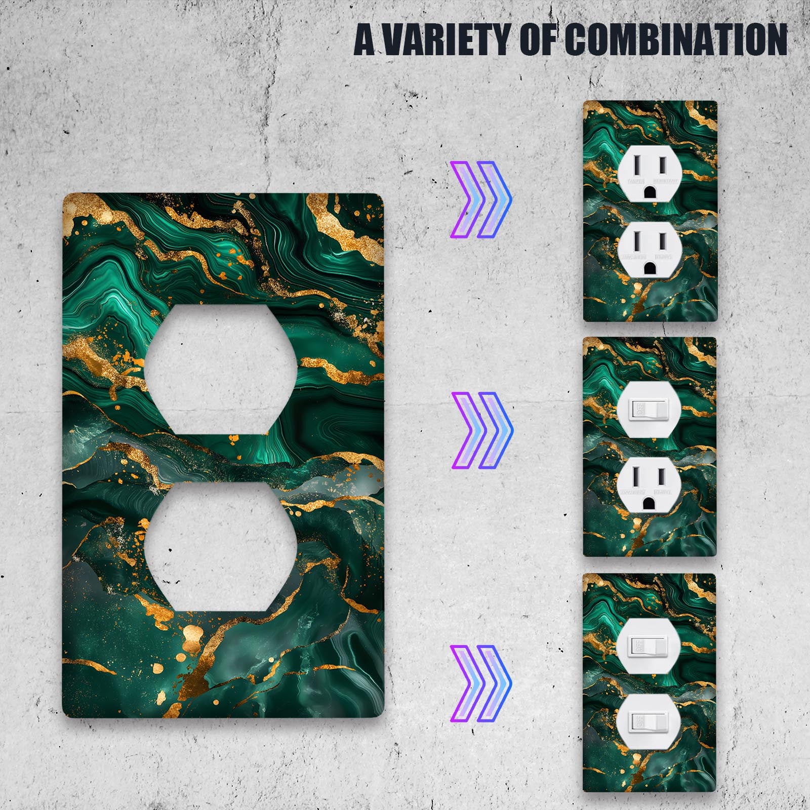 Switch Cover with Emerald and Golden Marble Light for Easy Installation No Batteries Needed