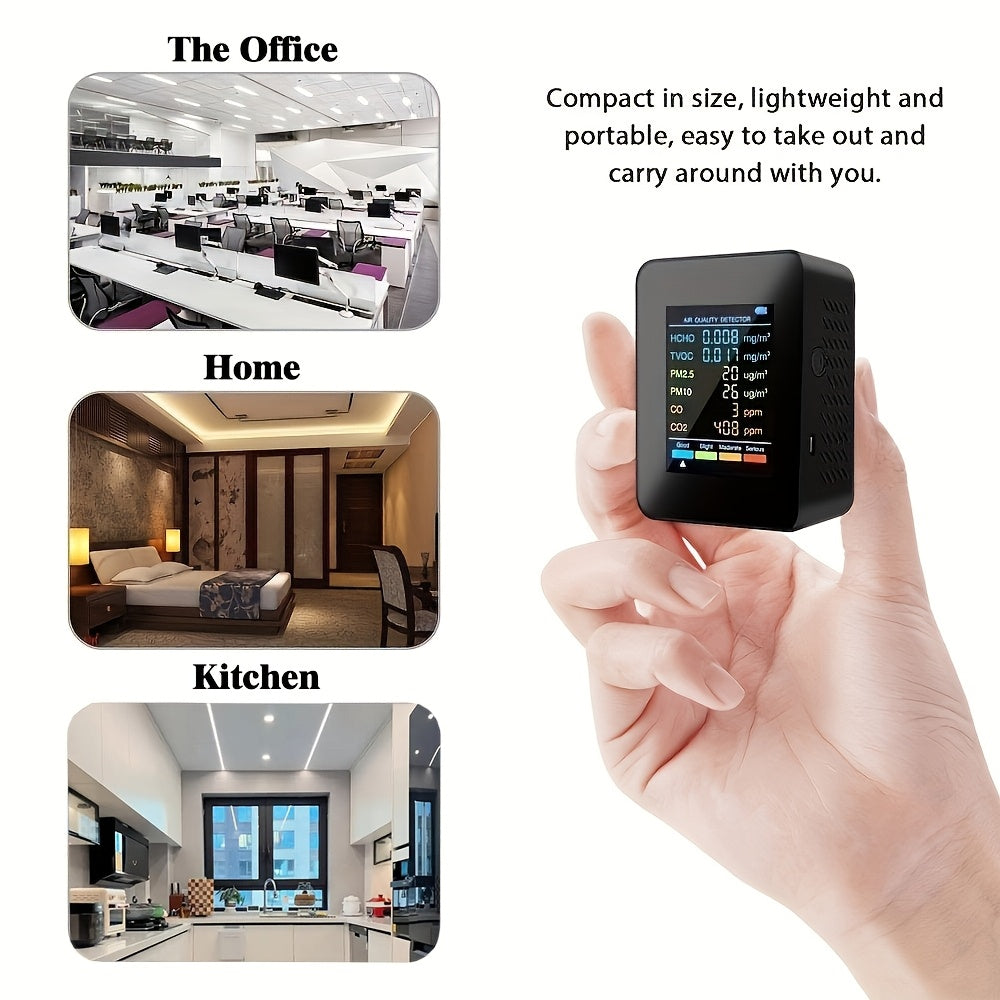 6-in-1 Air Quality Monitor with Large LCD Display Detects CO2 CO PM2.5 PM10 HCHO TVOC for Home Office