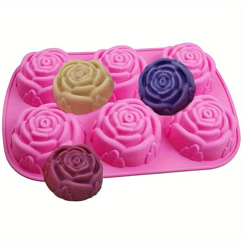 Pink Silicone Rose Cake Mold 6 Cavities Heat Resistant Baking Tool