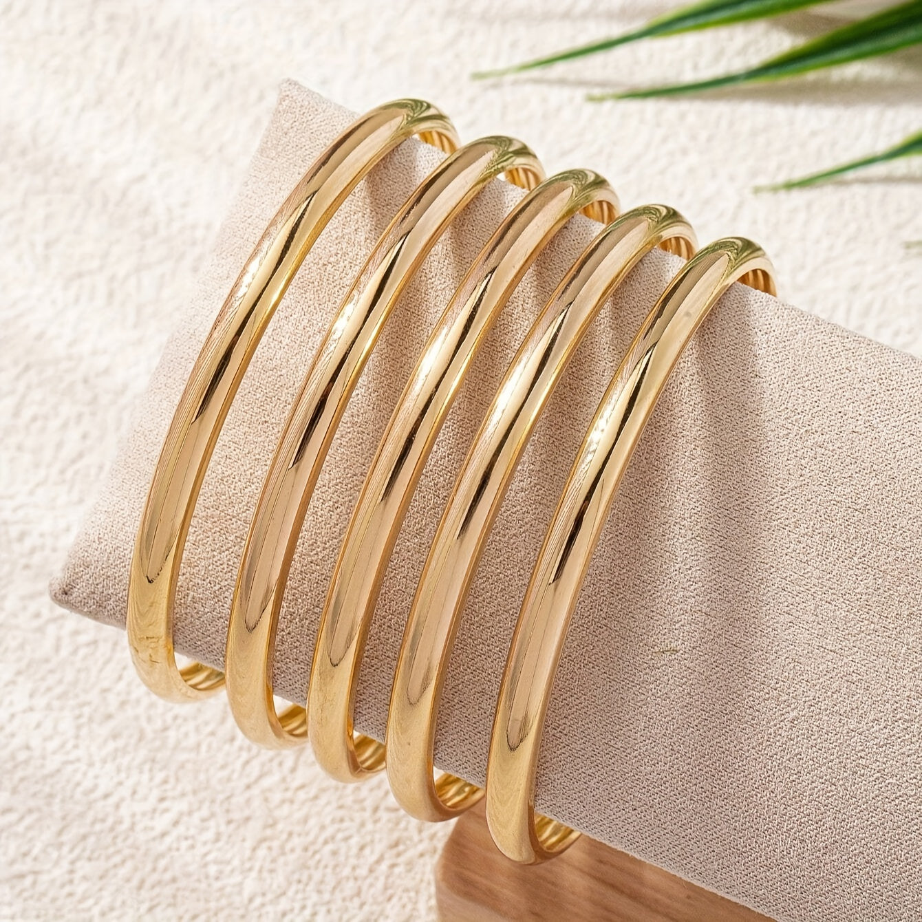 Set of 5 Gold-Plated Iron Bohemian Stackable Bangle Bracelets for Women