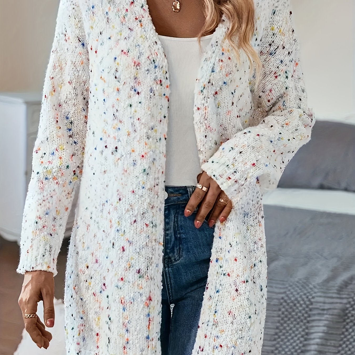 Plus Size Women's Oversized Long Sleeve Cardigan Colorful Abstract Pattern Open Front Casual Sweater